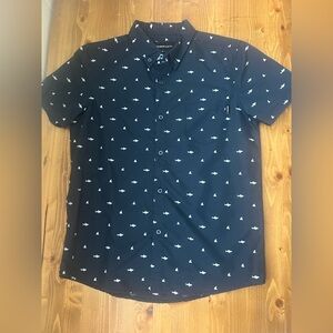 Molokai Sur Co. Boys Dark Blue Shark Pattern Collared Shirt size youth Large